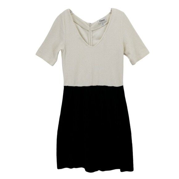 GANNI Dress Black Cream Textured Stretch Knee Length Size LARGE - Picture 1 of 9